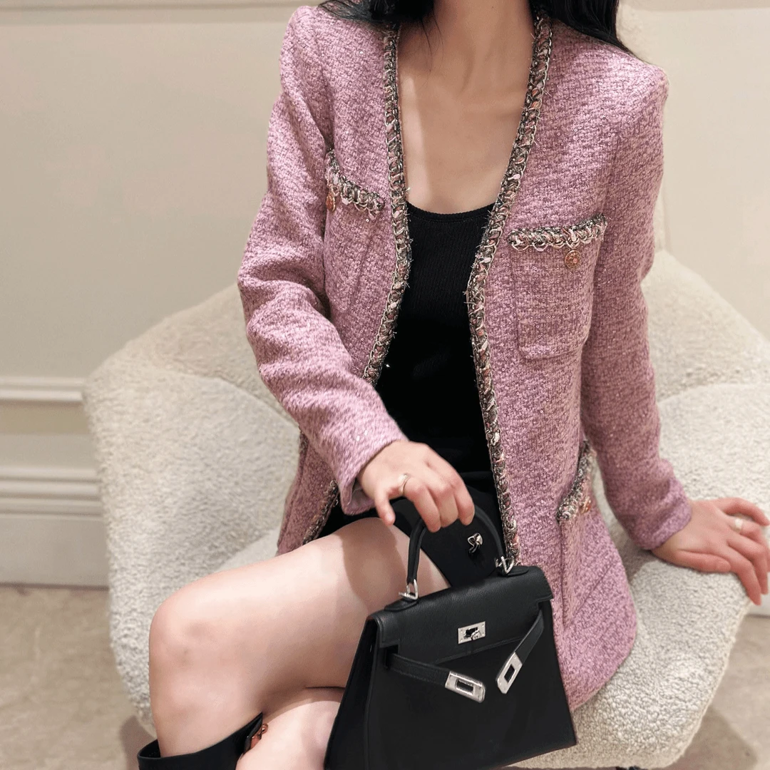 气质百搭紫色外套 衣长63款号S52560