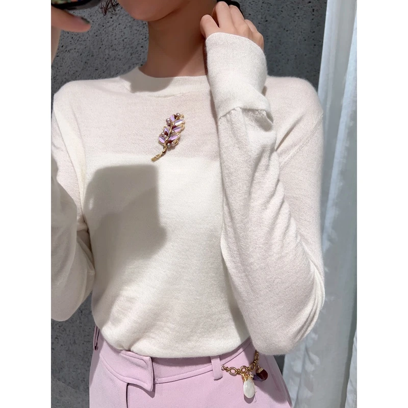 M1599减龄简约百搭钉珠康赛妮羊绒打底衫 衣长60 款号QS60997