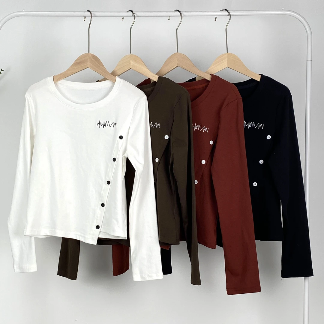 不规则长袖T桖女春秋新款大码正肩设计感上衣打底衫9807#