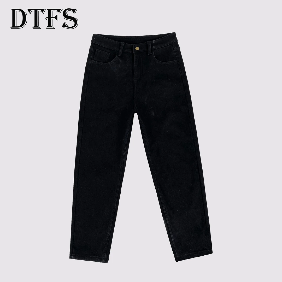 女秋冬宽松加绒加厚冬季哈伦裤萝卜外穿牛仔裤设计师水洗503