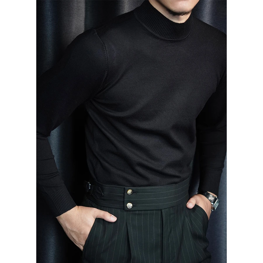 返潮复古羊毛混纺高精纺秋冬休闲男士轻奢针织打底衫