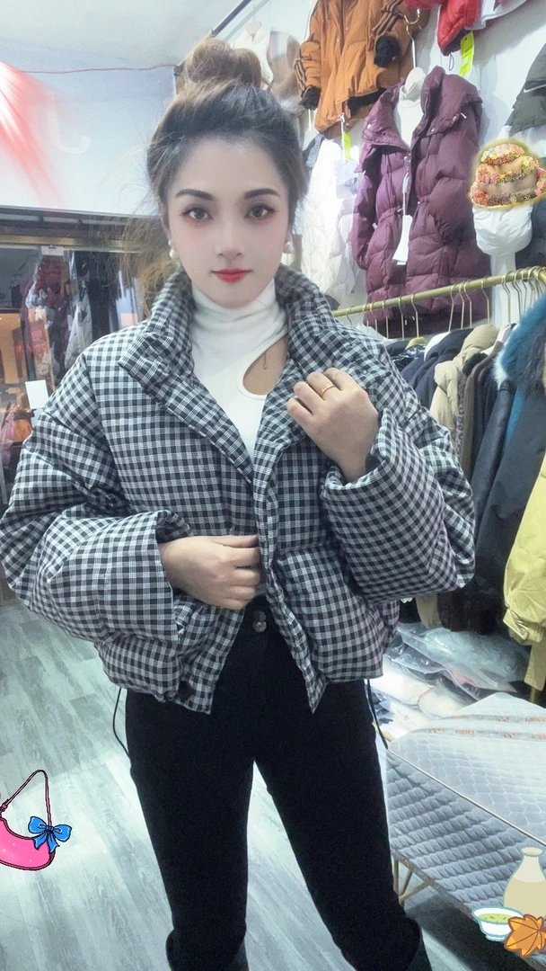 立领格子加绒加厚夹克宽松棉服女冬季新款