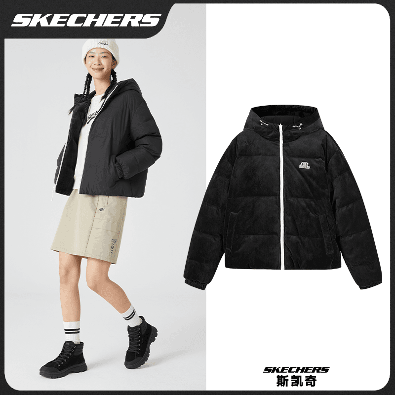 【双面穿】斯凯奇冬季防风羽绒服保暖女士休闲时尚运动外套L422W098