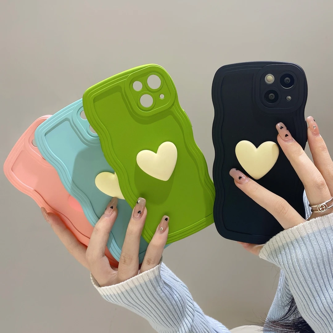 立体爱心适用于苹果/华为/荣耀/OPPO/vivo/小米 液态大波浪手机壳