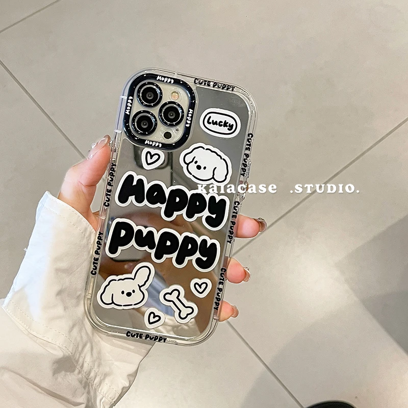 卡通小狗适用苹果/iPhone/华为/荣耀/OPPO/vivo小米 镜面手机壳女