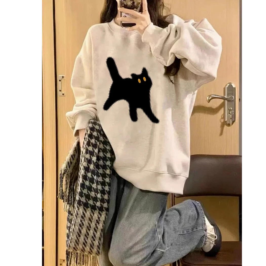 美式复古oversize卫衣女圆领小个子高级感宽松慵懒风长袖上衣外套