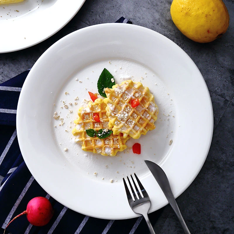 牛排盘子平盘轻奢白色条纹餐具家用圆形陶瓷菜盘意面糕点盘西餐盘
