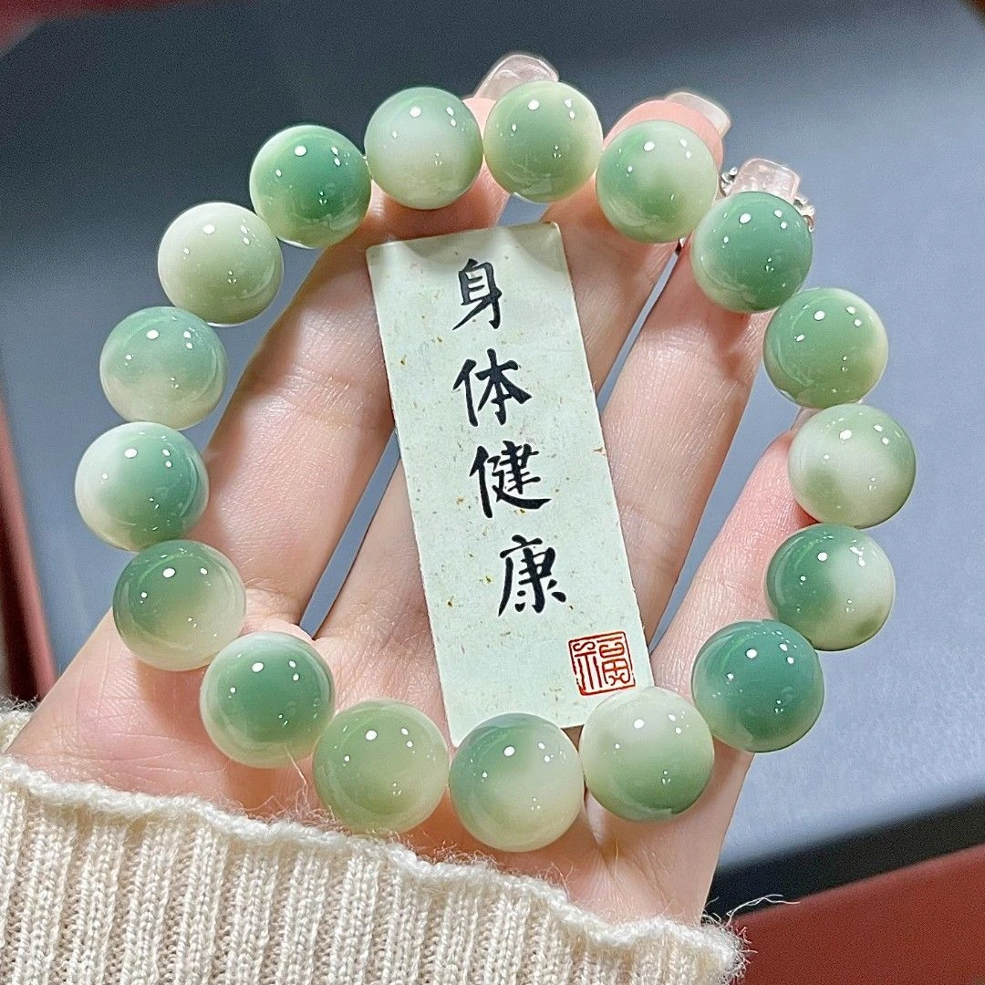 爆款绿飘花圆珠菩提手串真品女绕指柔盘玩天然菩提子学生款手串