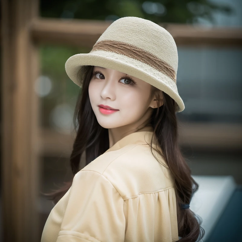 帽子女秋冬季韩版显脸小渔夫帽时尚优雅洋气复古百搭保暖针织盆帽