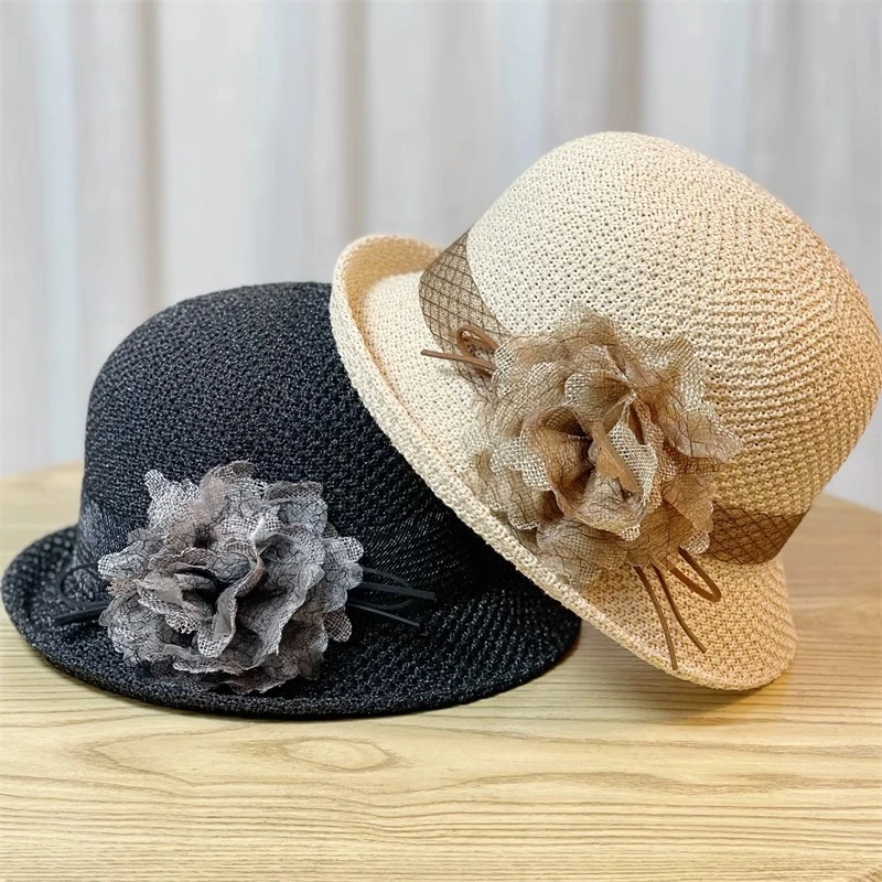 新款卷边礼帽女夏妈妈款遮阳帽防晒太阳帽渔夫帽时尚百搭女士夏季