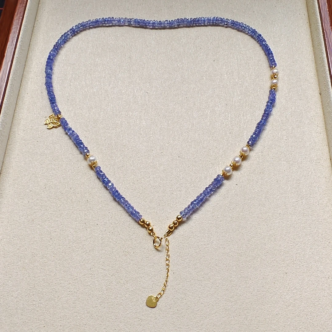 18k金淡水珍珠坦桑石颈链