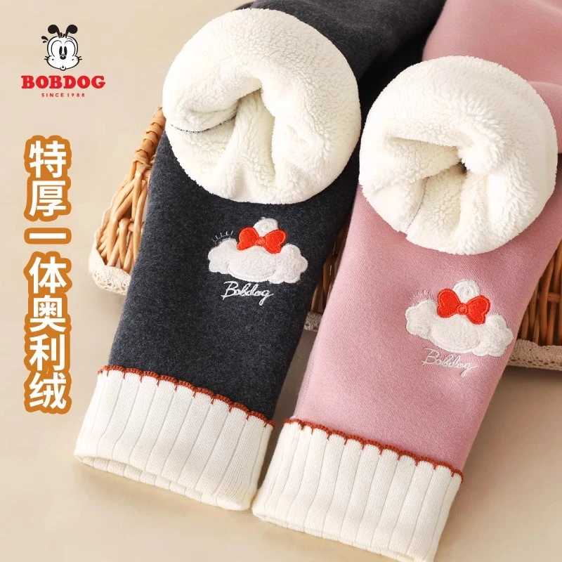 巴布豆女童加绒裤子外穿裤子加厚棉女童宝宝打底裤儿童特厚保暖裤