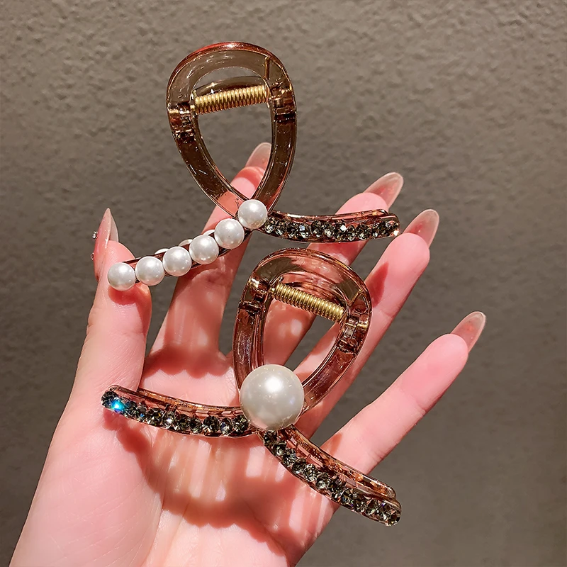 思朵 非金属亚克力发饰 气质简约仿珍珠抓夹百搭后脑勺盘发鲨鱼夹