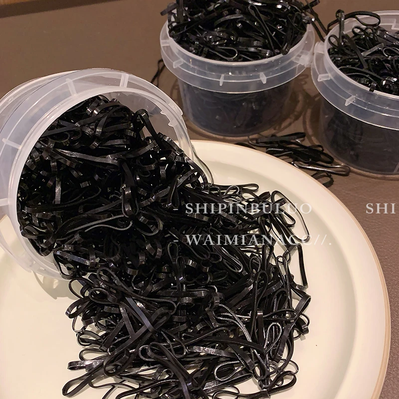 思朵500根盒装简约黑色皮筋儿童日常发圈百搭高弹力打底头绳发饰