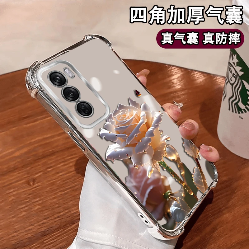 OPPOReno12水晶玫瑰创意女手机壳保护套四角防摔电镀壳