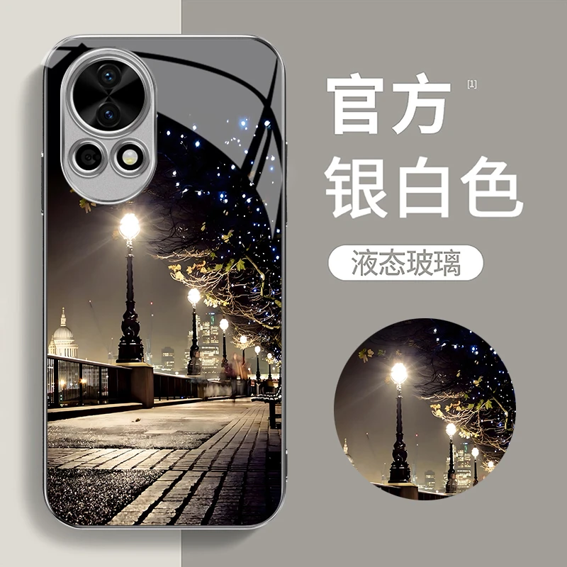 适用华为Nova12Pro新款时尚潮流夜景许愿瓶电镀银玻璃手机壳