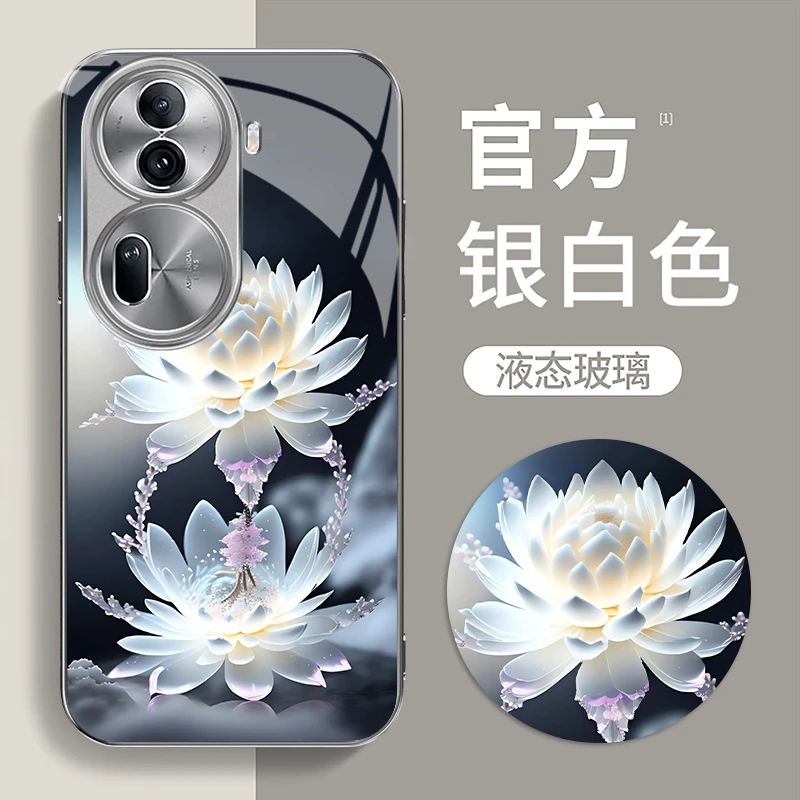 适用OPPOReno11新款时尚高级感电镀银水晶花全包玻璃手机壳