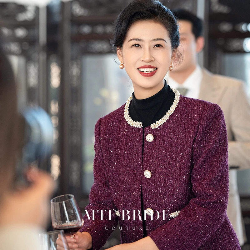 满庭芳华小香风秋冬两件套喜妈妈礼服