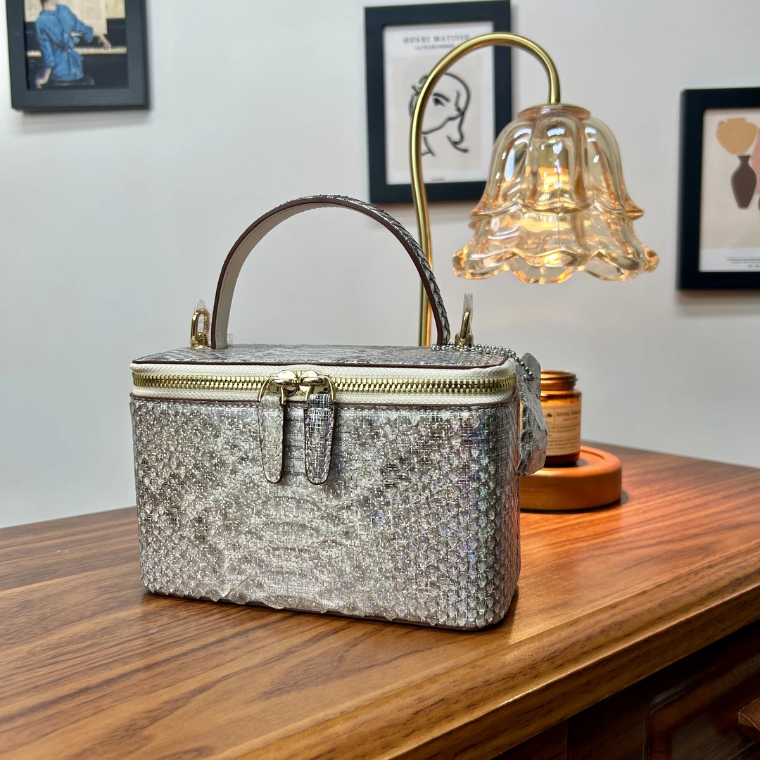 梵卡奇彩蛇饭盒包轻奢时尚女士金色银色单肩斜跨春夏女士小挎包