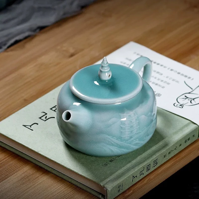 龙泉青瓷高端茶壶印象西湖功夫茶具陶瓷家用泡茶壶单壶三潭印月