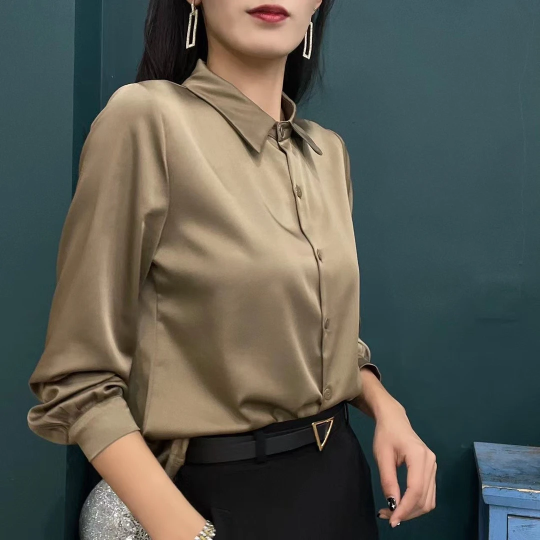 YH001秋长袖上衣缎面垂感衬衫女设计感小众气质职业2024新款衬衣