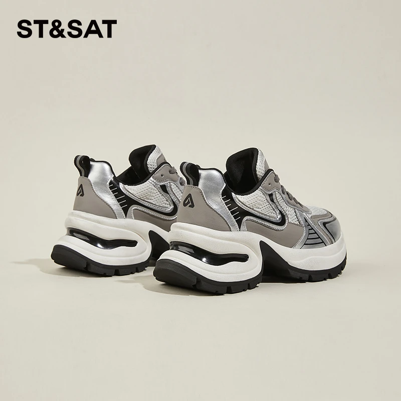 星期六厚底银色老爹鞋女2024新款春秋透气爆款露思同款休闲运动鞋
