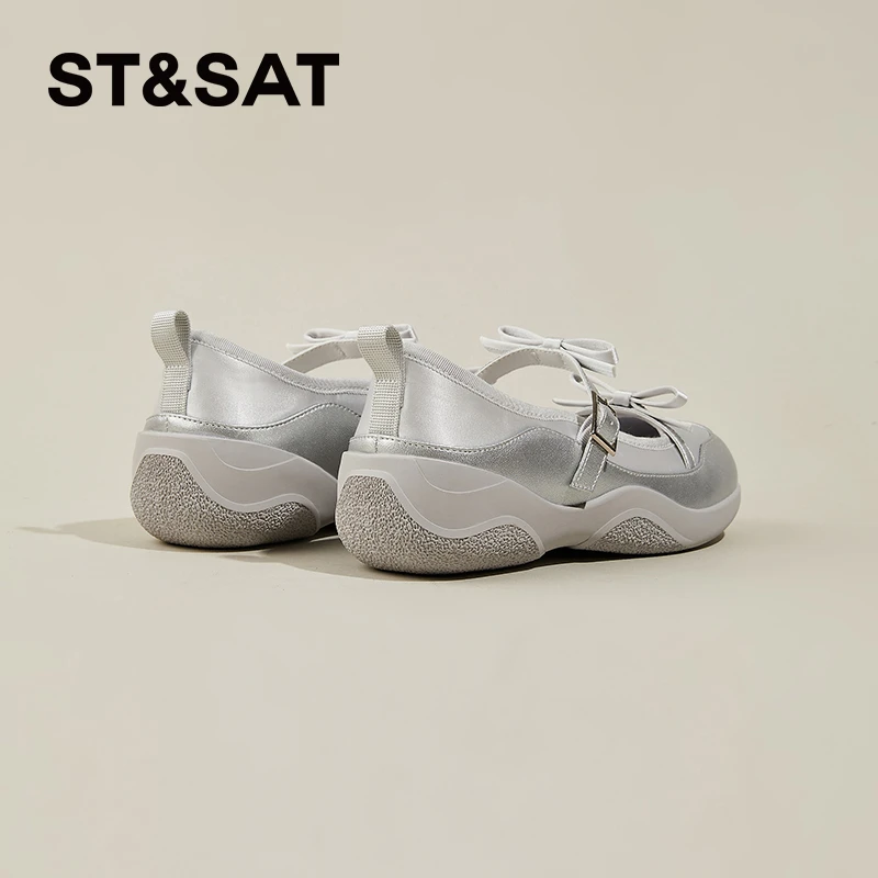 星期六银色芭蕾舞鞋女外穿2024夏季新款厚底增高百搭玛丽珍单鞋女