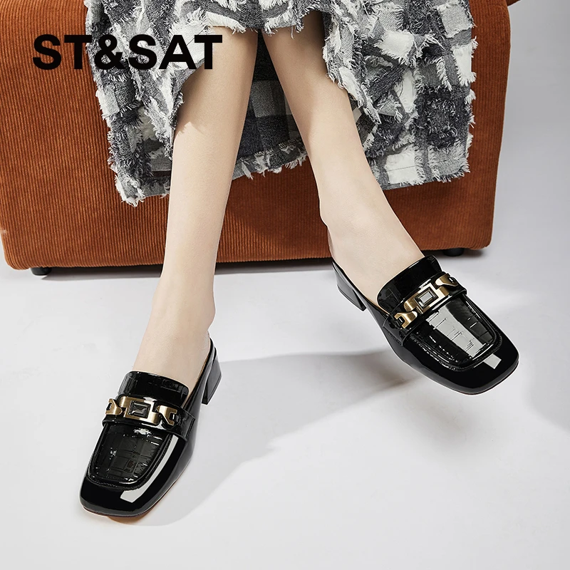 星期六羊皮半包头拖鞋女夏季外穿2024新款凉鞋夏天懒人凉拖穆勒鞋