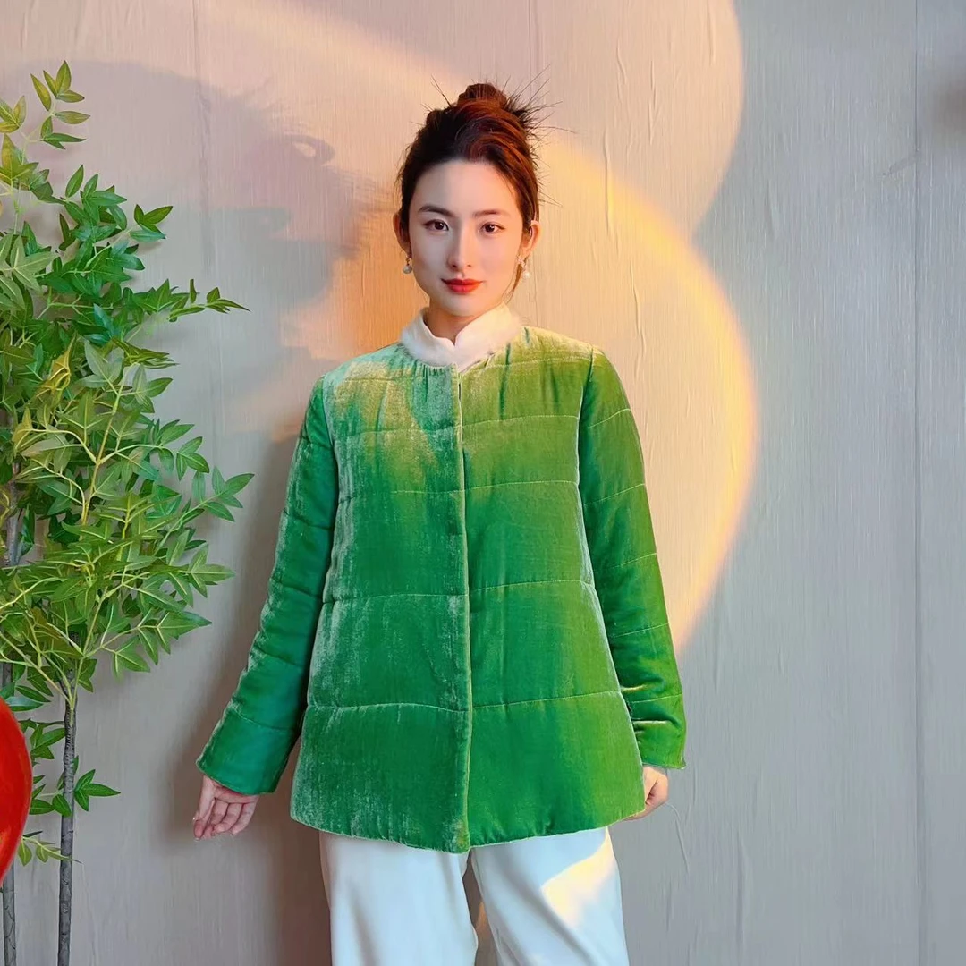 【飞哥女装】“画意抹茶”新中式桑蚕丝丝绒保暖外套208130-2欣