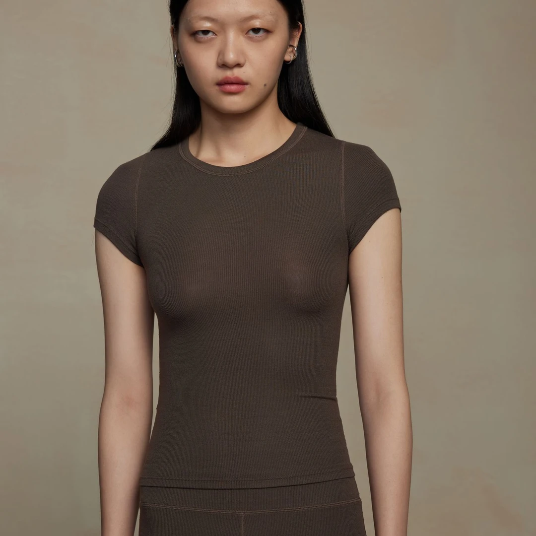 KAJO零碳坑条圆领休闲短袖T恤057