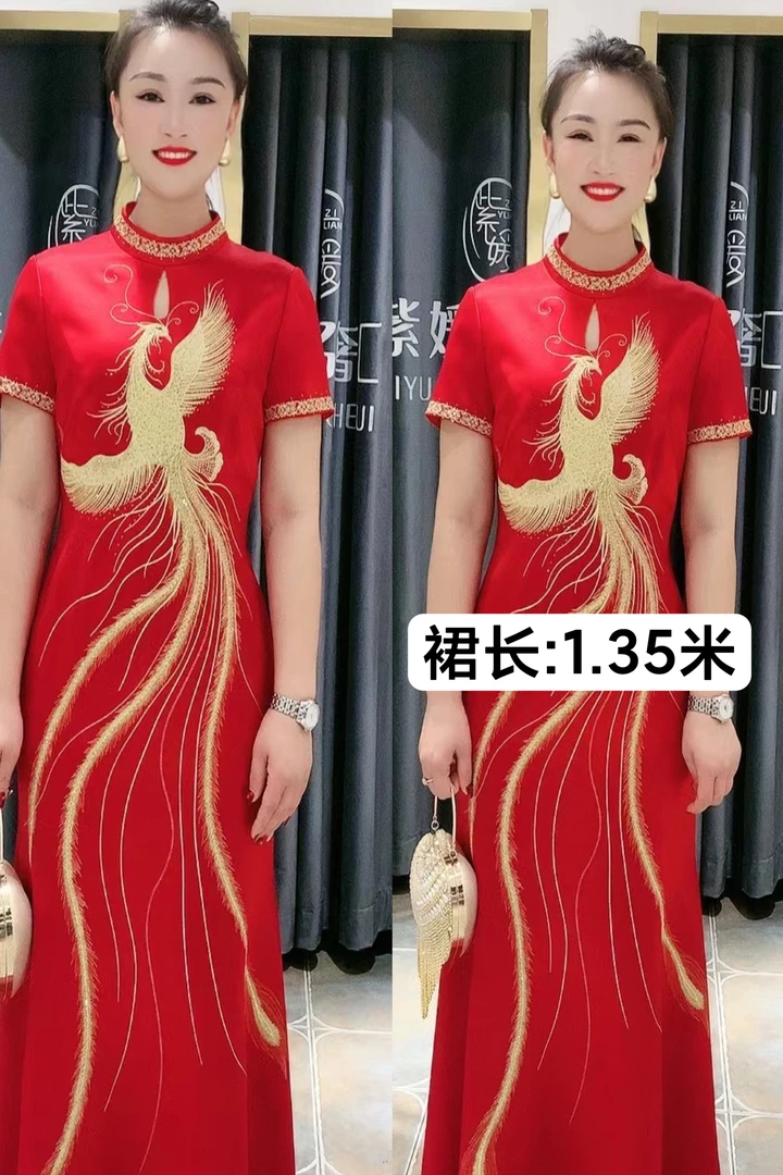 铂金线锈丹凤礼服117659显瘦婚礼中式中国风新娘修身重工中长款