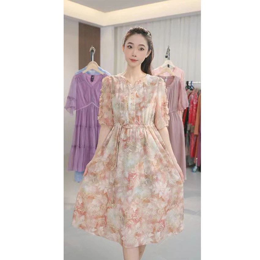 L033 碎花优雅气质时尚显瘦2024年夏季新款洋气连衣裙