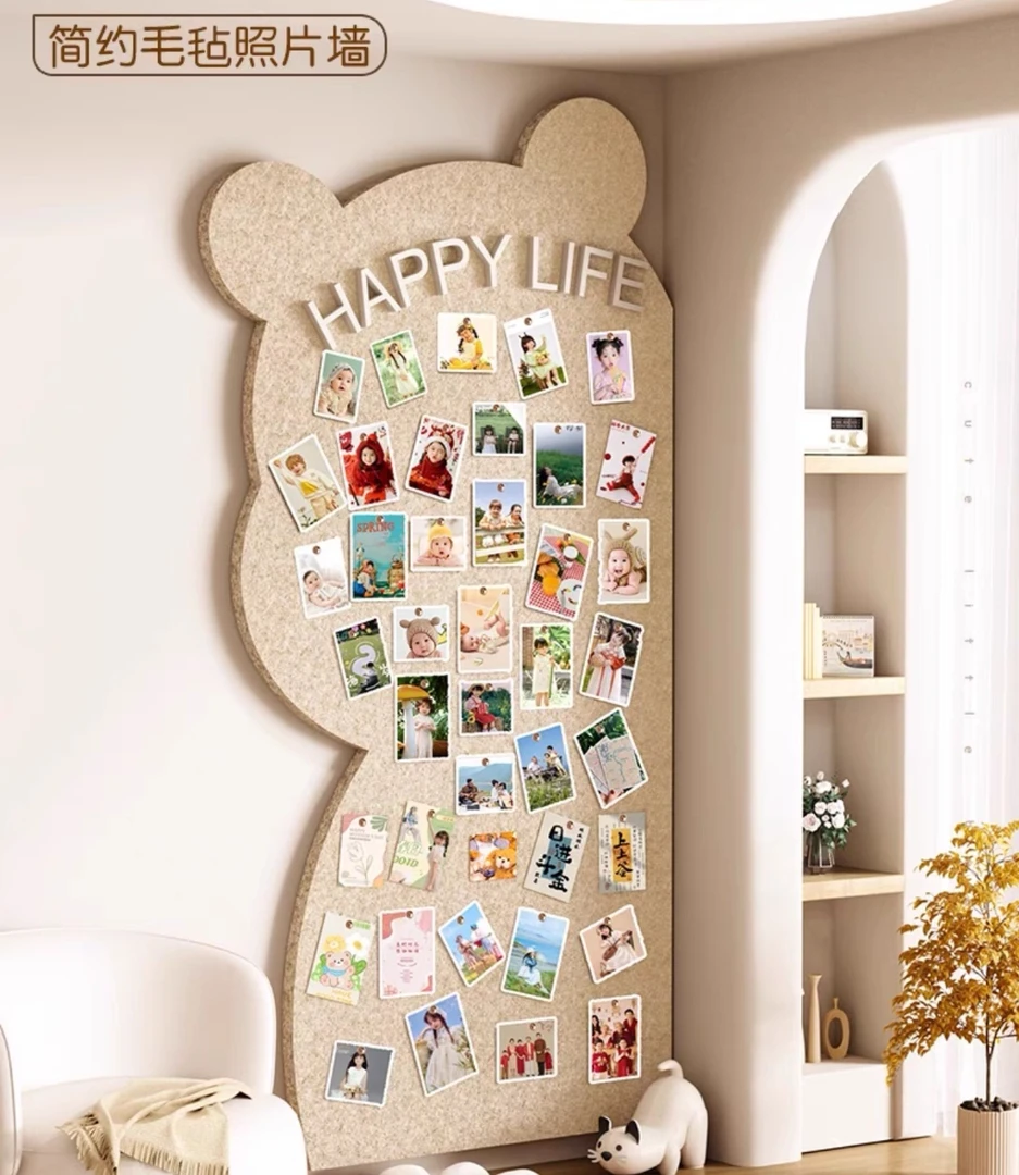 小熊照片墙背景板毛毡墙贴板软木展示墙装饰墙面作品展示相片墙