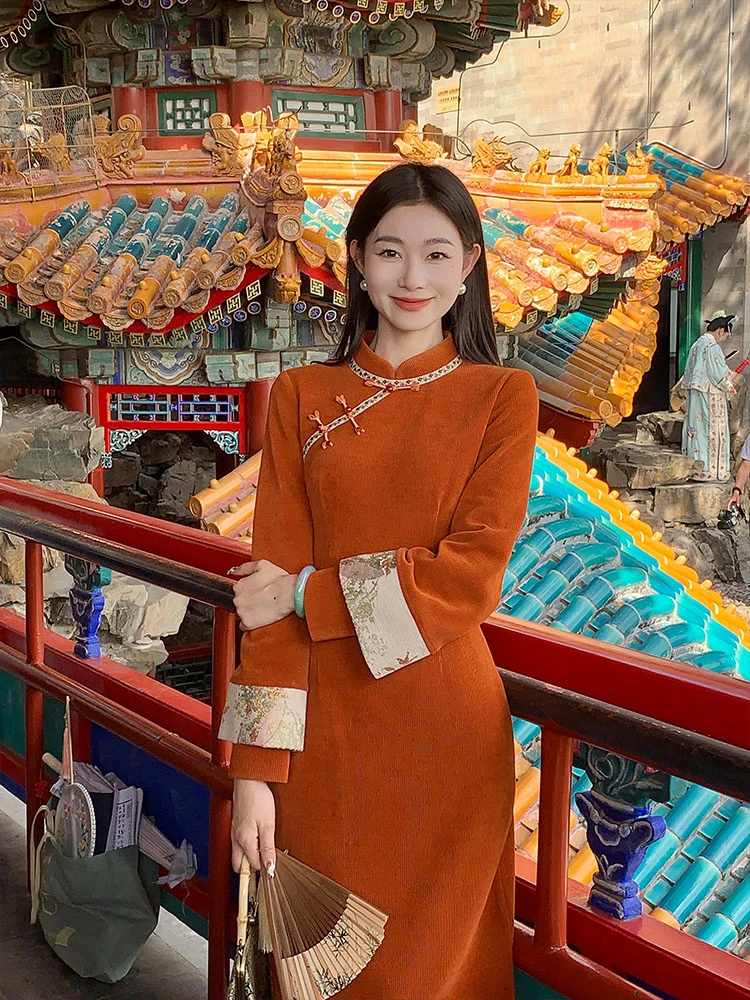 EIA一尧新中式国风【一川枫叶】气质矜贵旗袍复古显瘦连衣裙优雅女