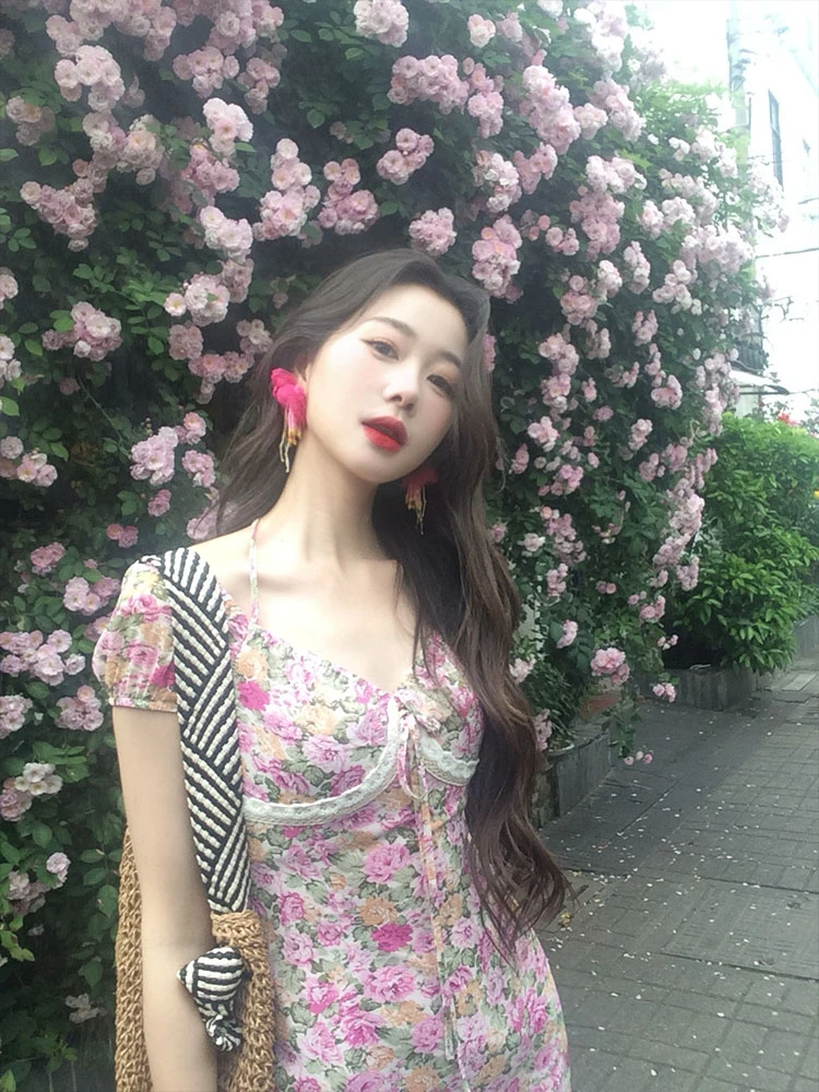 EIA一尧【蔷薇之恋】夏季明媚温柔碎花女装连衣裙气质复古浪漫长裙