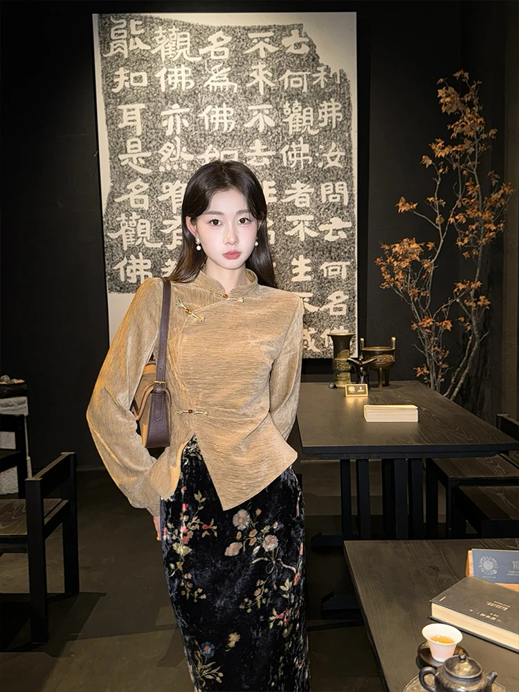 EIA一尧新中式国风【秋声赋】复古冷清禅意上衣+半裙秋冬显瘦气质女