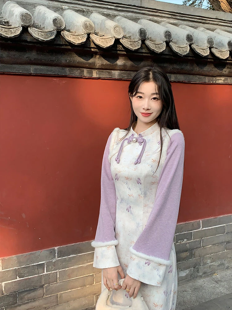 EIA一尧新中式国风【花朝如约】清冷禅意旗袍秋冬气质复古旗袍显瘦