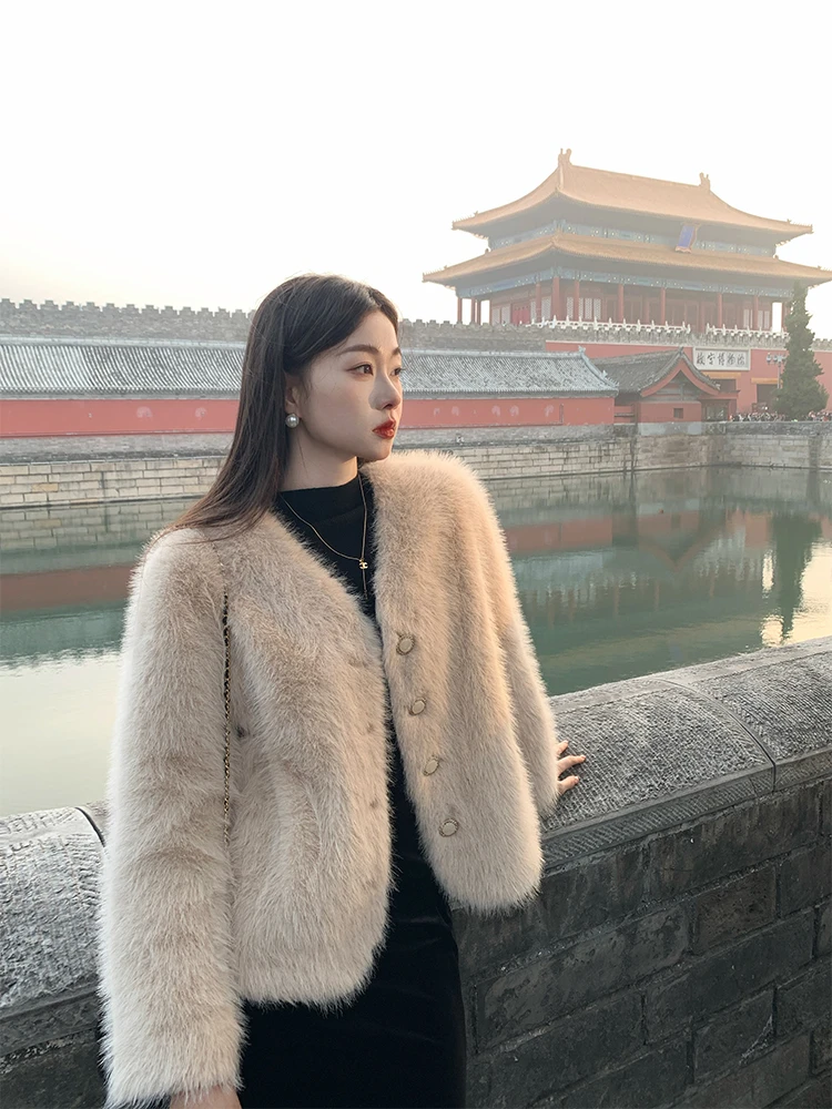 EIA一尧【纽约上东区】秋冬气质慵懒毛毛外套贵气环保皮毛一体轻奢