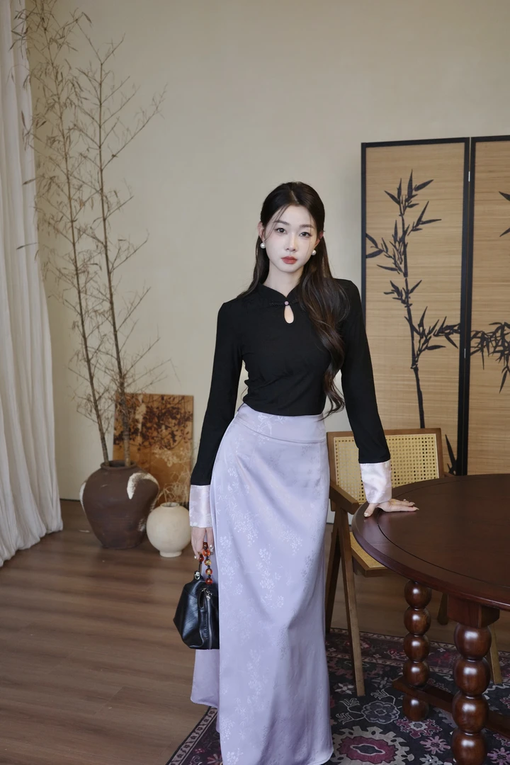EIA一尧新中式国风【许妍穿搭】优雅知性提花修身半裙露思气质显瘦