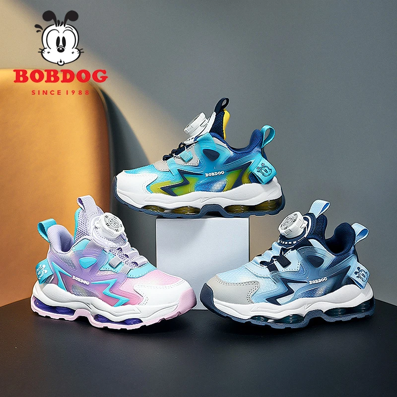 巴布豆S011儿童鞋子秋季新款网面女童运动鞋弹簧底中大童旋转扣