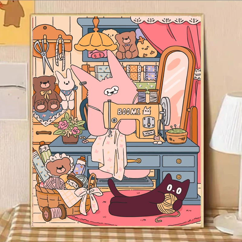 【爆米】合集做蛋糕拆快递新画布红线条diy数字油画丙烯装饰画简单