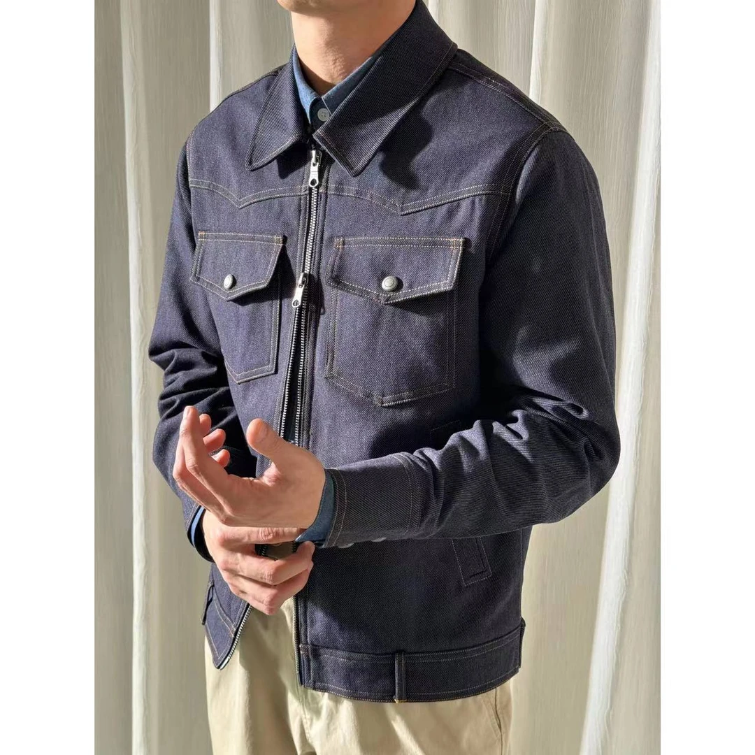 和一合集春夏新款男生深蓝拉链复古休闲百搭时尚翻领牛仔夹克外套