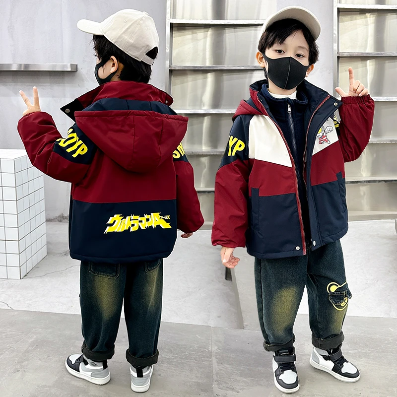 奥特曼儿童衣服男童冲锋衣三合一可拆卸秋冬款宝宝夹棉加厚外套潮