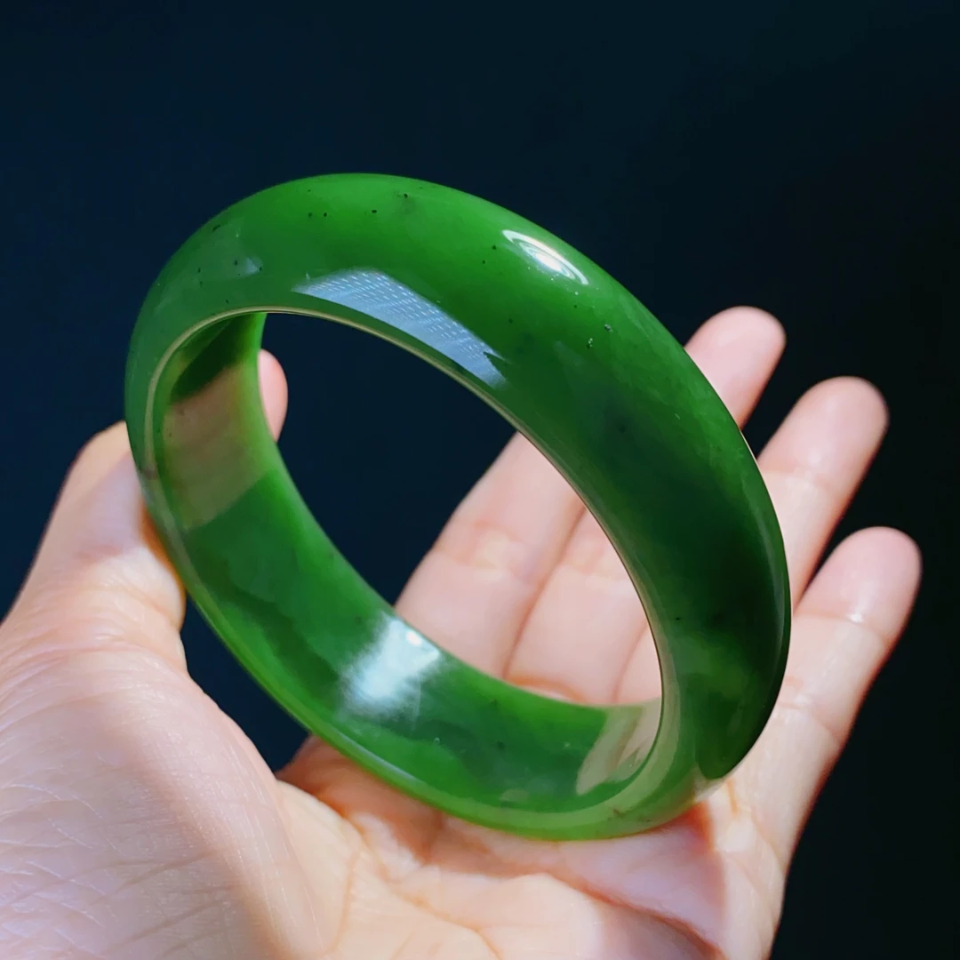 天然和田玉俄料碧玉老油料宽版轮胎镯手镯玉镯子大圈口56-64@0046