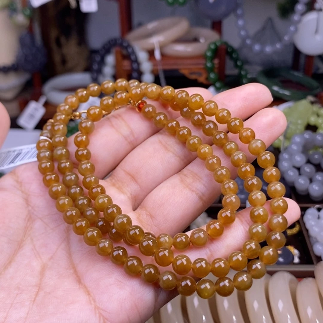 和田玉且末糖料约6mm108佛珠未镶嵌零***光