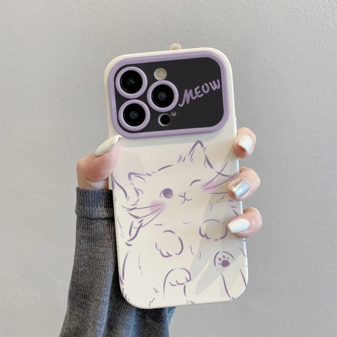 适用【苹果华为OPPO小米vivo】可爱卡通紫色猫咪手机壳全包防摔软壳