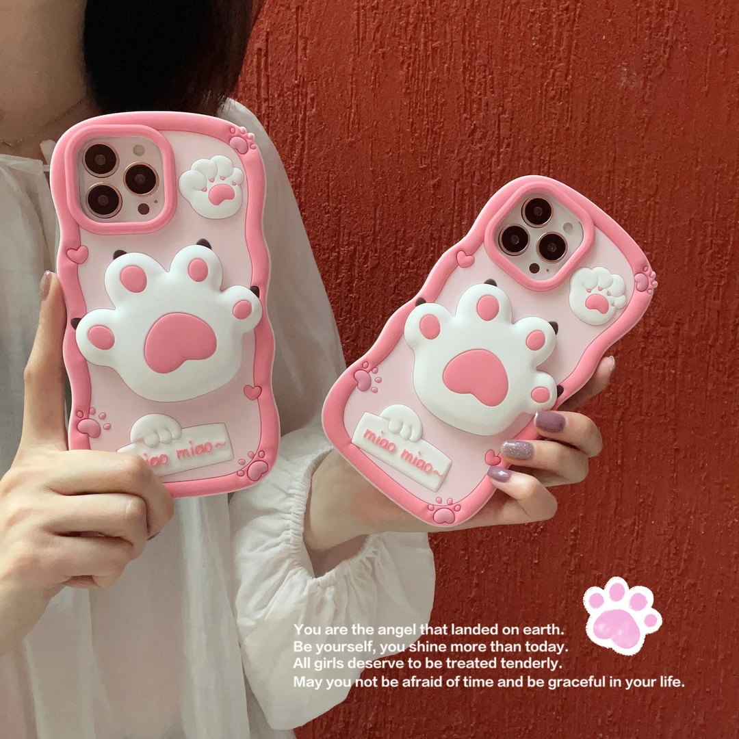 可爱卡通猫咪大爪子适用于iPhone15立体软硅胶全包防摔女款手机壳