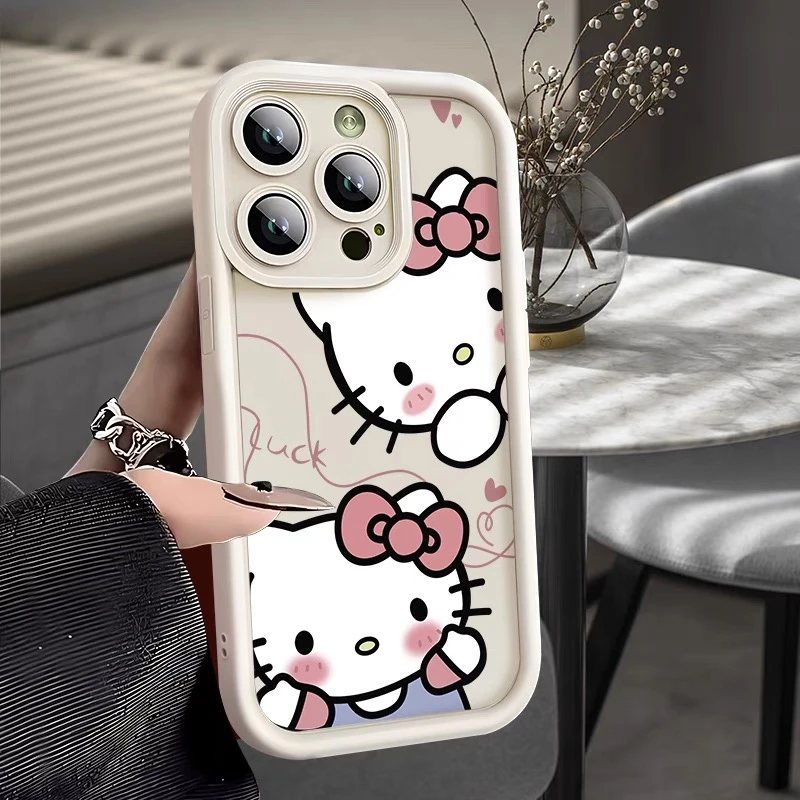 卡通KT猫适用于iPhone15女款手机壳精孔全包华为vivo防摔oppo小米