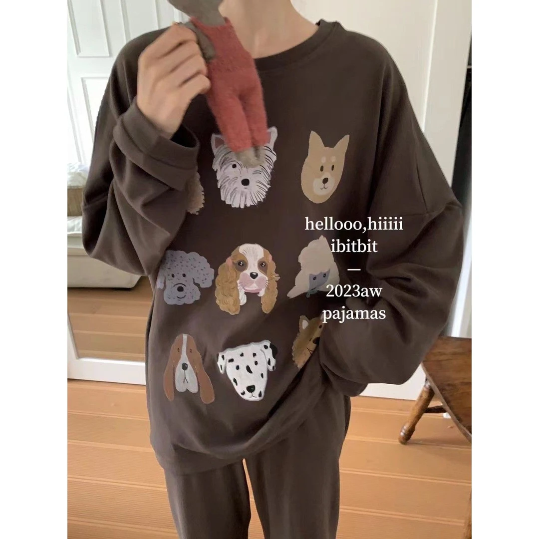 【德绒睡衣】可爱狗狗乐园女春秋冬季宽松长袖宿舍卫衣家居服可外穿