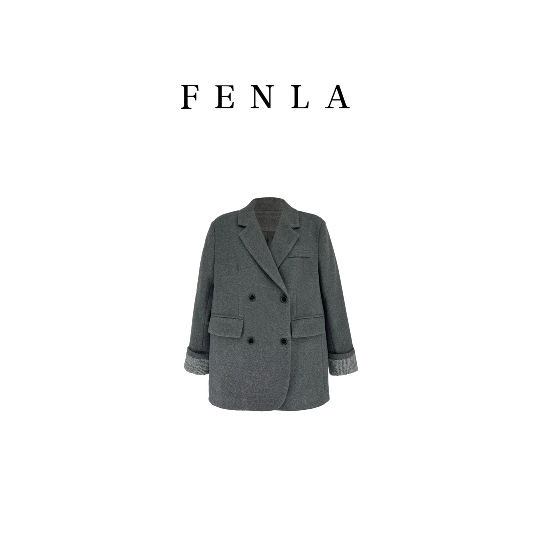 【惠姐私服】韩版内胆加白鸭绒西装羽绒服挽袖气质毛呢外套 83180